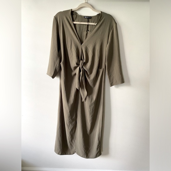 NWT Zara Olive Green Midi Dress - Picture 3 of 5